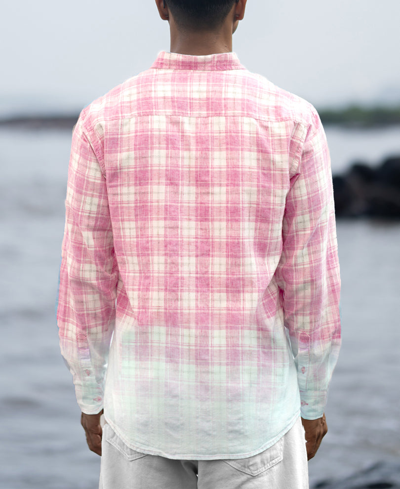 Pink Light Weight Ombre Checks Shirt