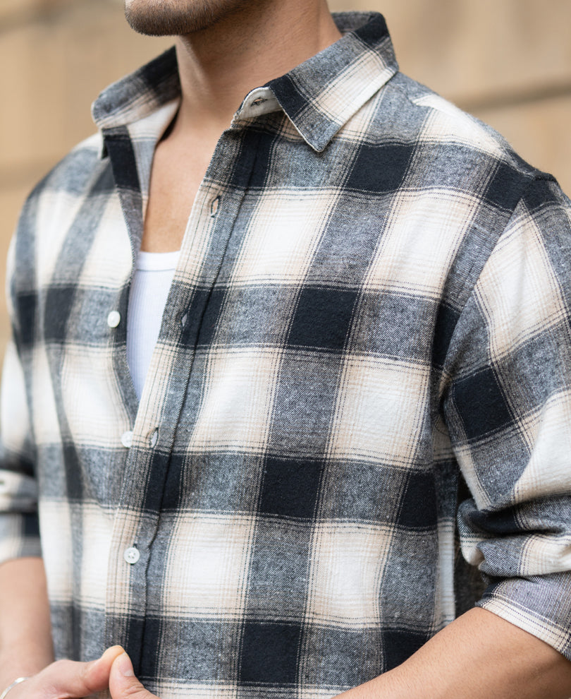 Black & Beige Brushed Checks Shirt