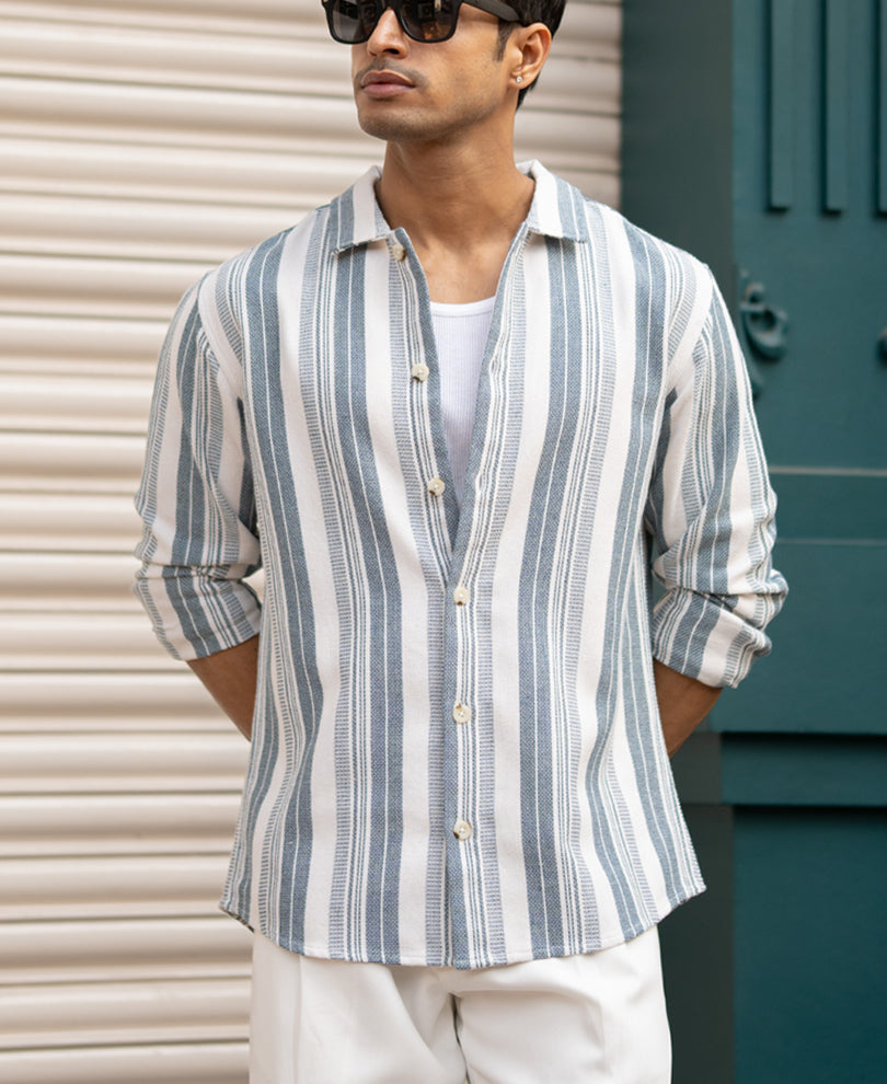 Blue Structure Stripe Shirt.