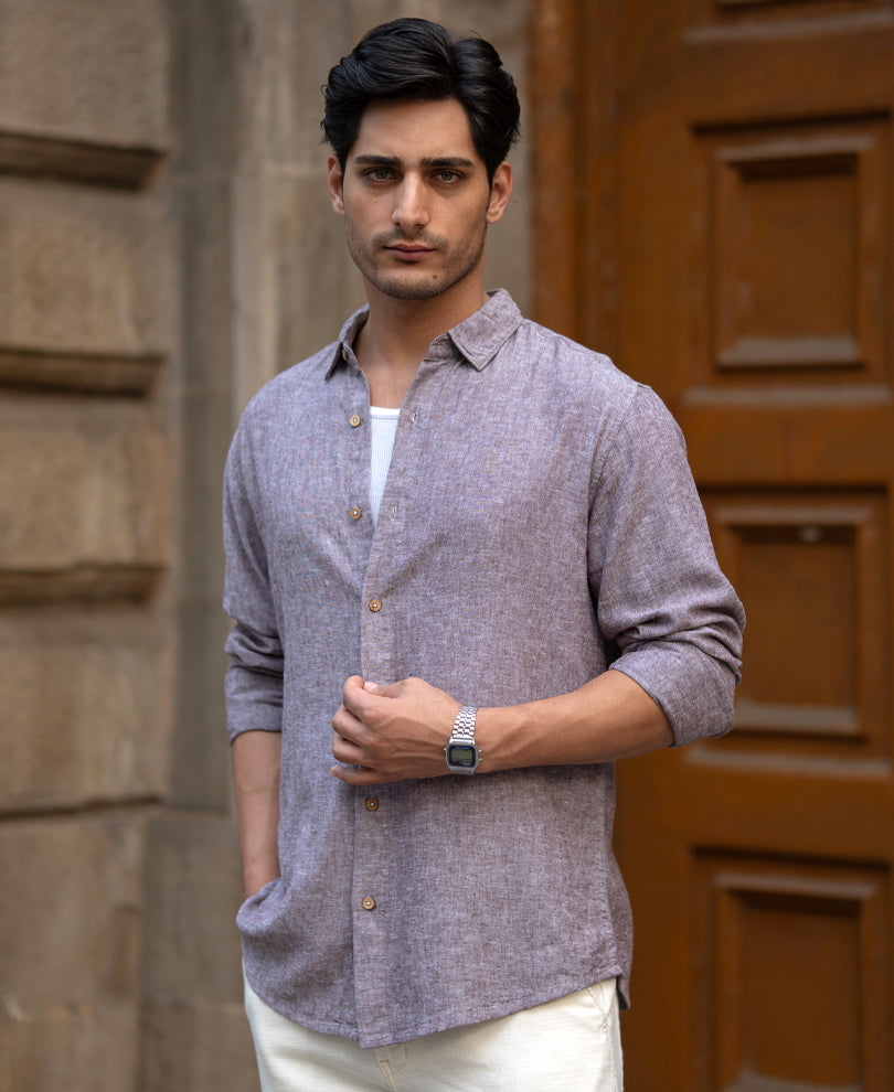Brown Linen Blend Slub Shirt