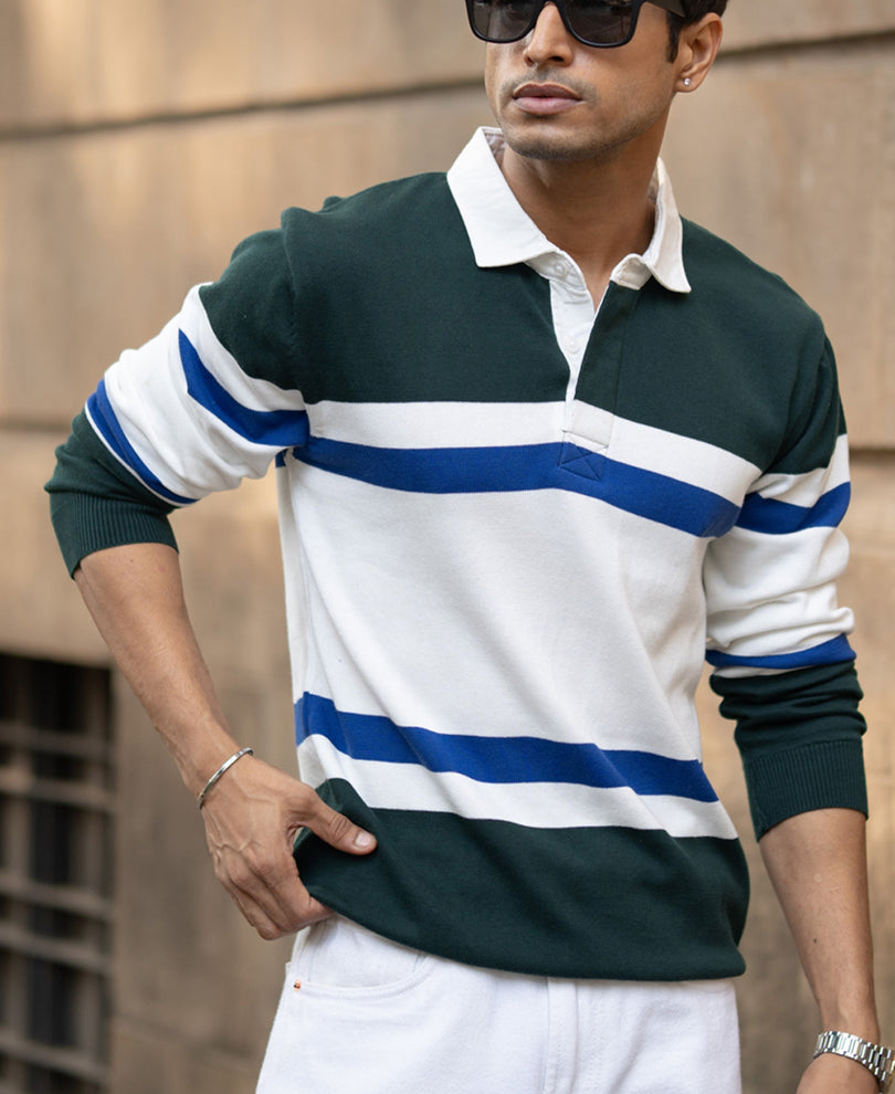 Olive And White Stripe Polo T-Shirt