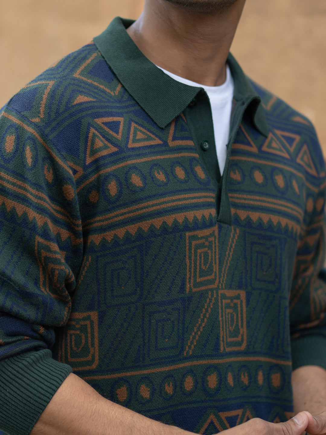Multicolour Geometric Jacquard Knit T-Shirt