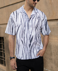 Grey Abstract Print Structured Shirt