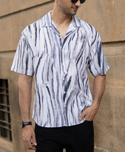 Grey Abstract Print Structured Shirt