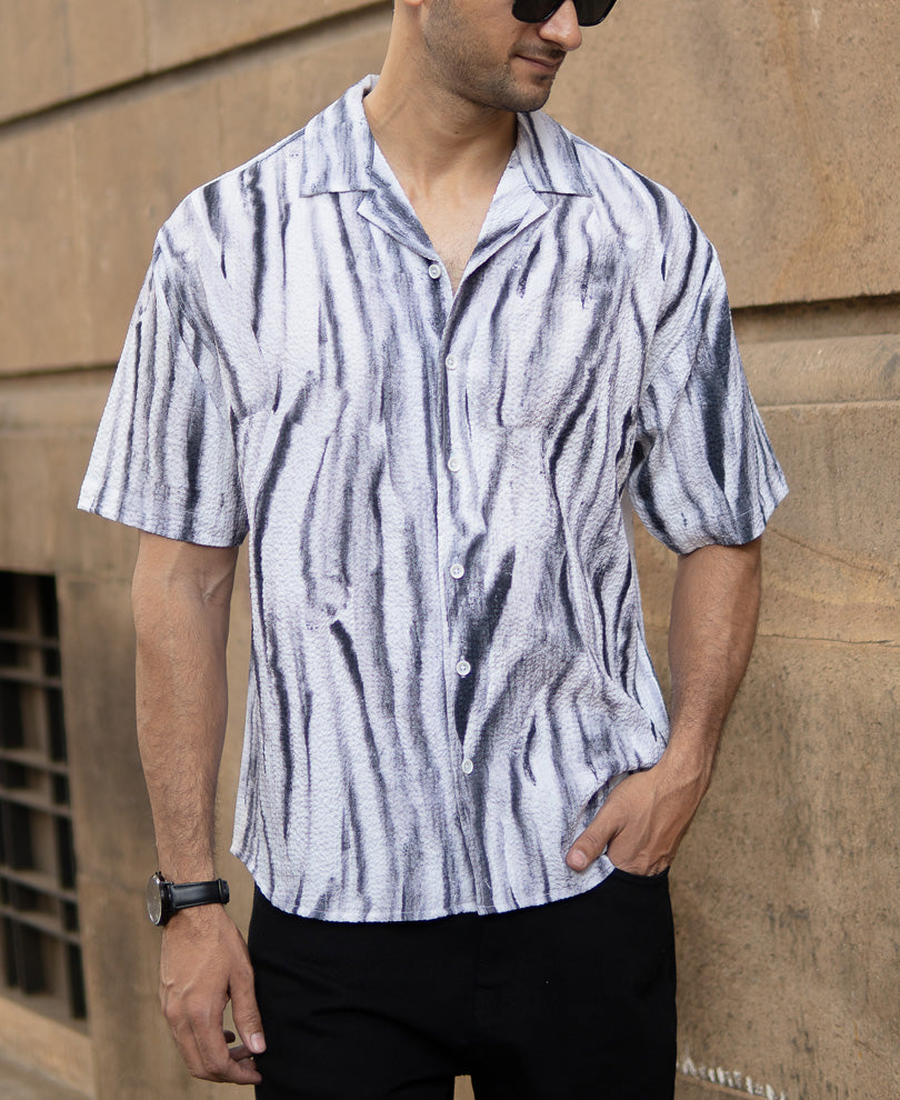 Grey Abstract Print Structured Shirt