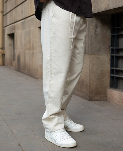Natural Linen Blend Pleated Trousers