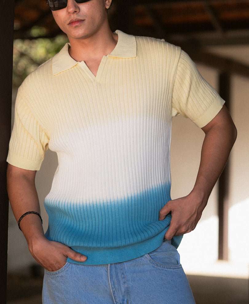 Yellow & Blue Ombre Knit T-Shirt.