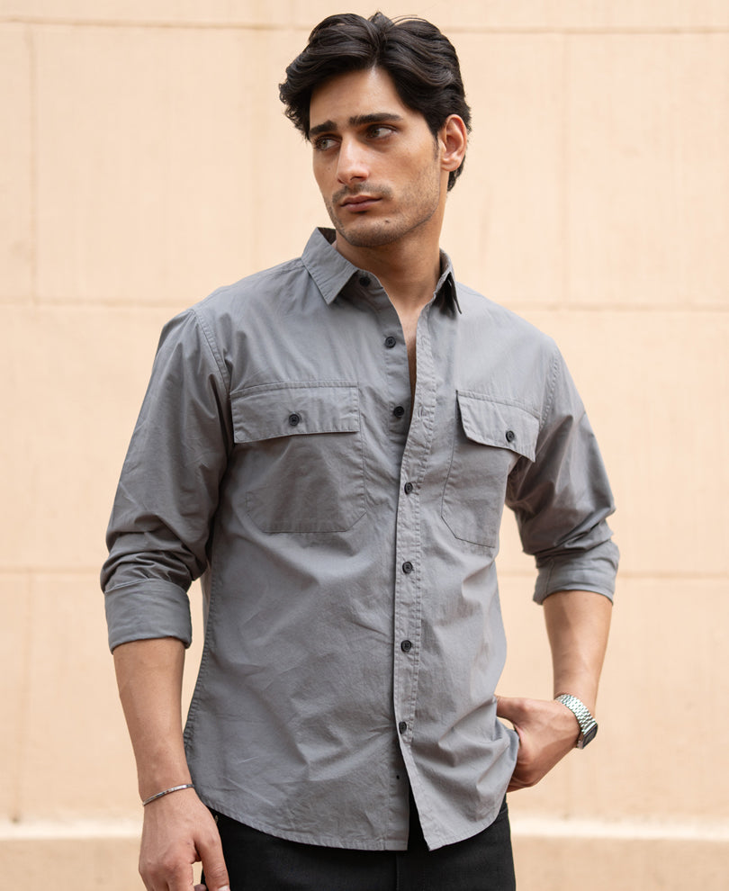 Grey Double Pocket Lightweight Shirt.