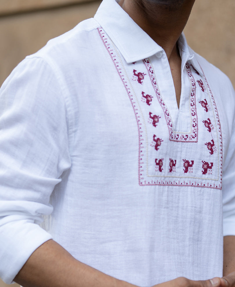 White Embroidered Kurta Shirt