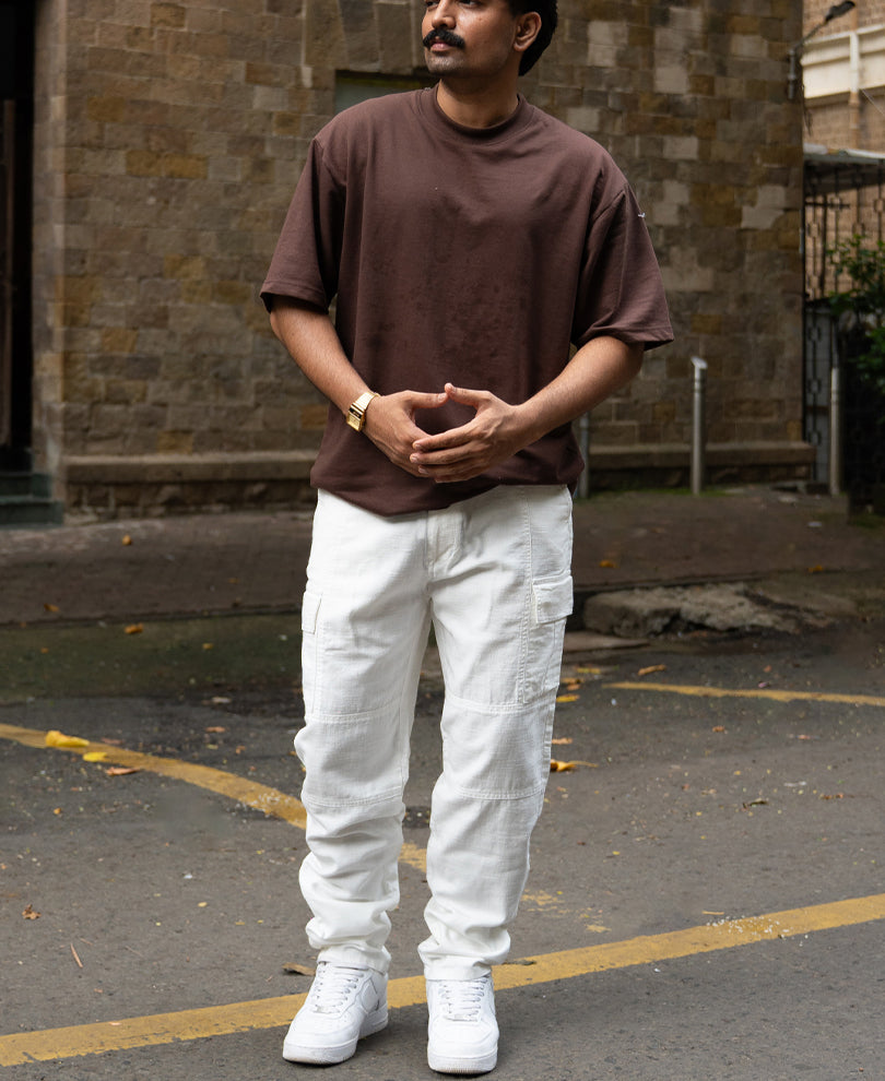 White Cotton Cargo Pant.