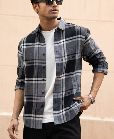 Grey & Black Macro Checks Shirt