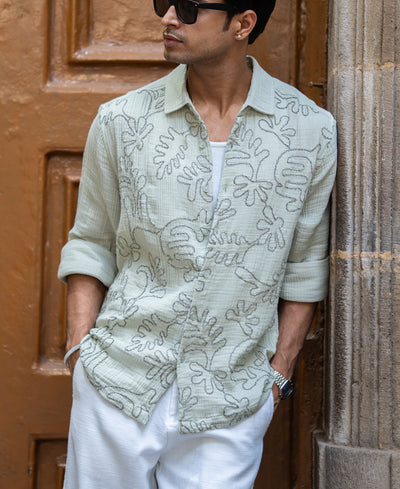 Sage Green Embroidered Shirt.