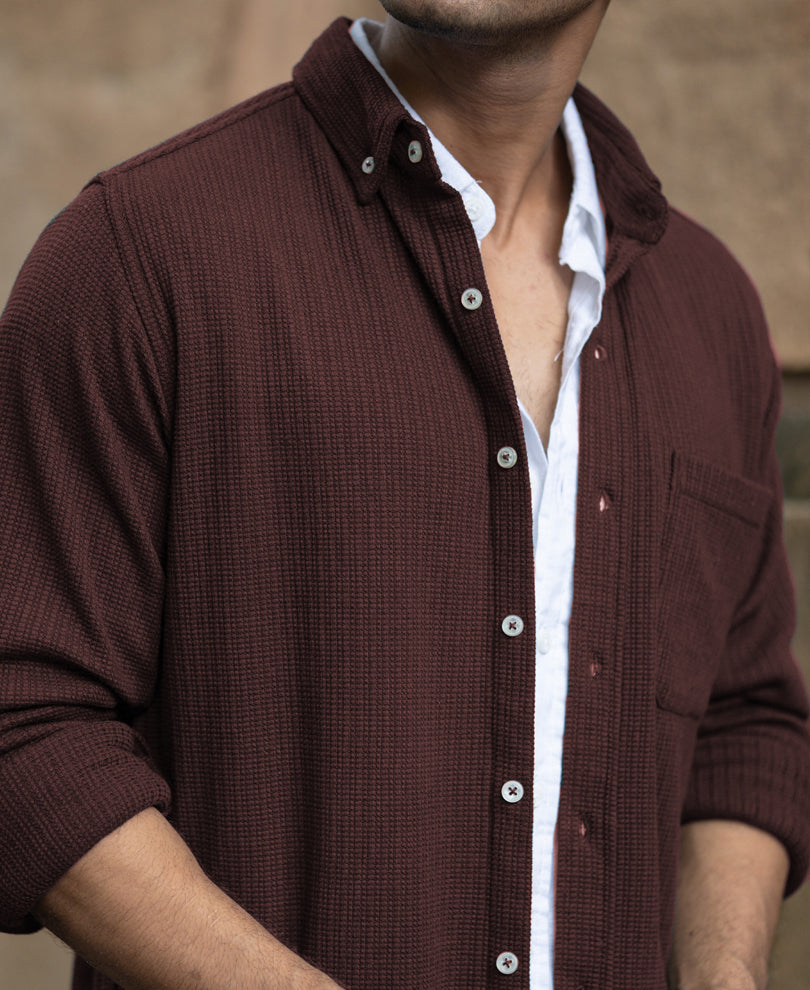 Coffee Structured Knit Shirt