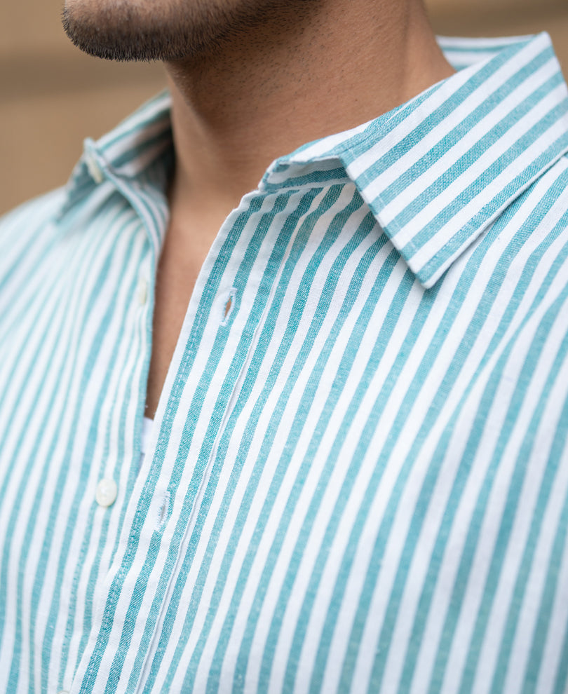 Teal Green Cotton Stripe Shirt