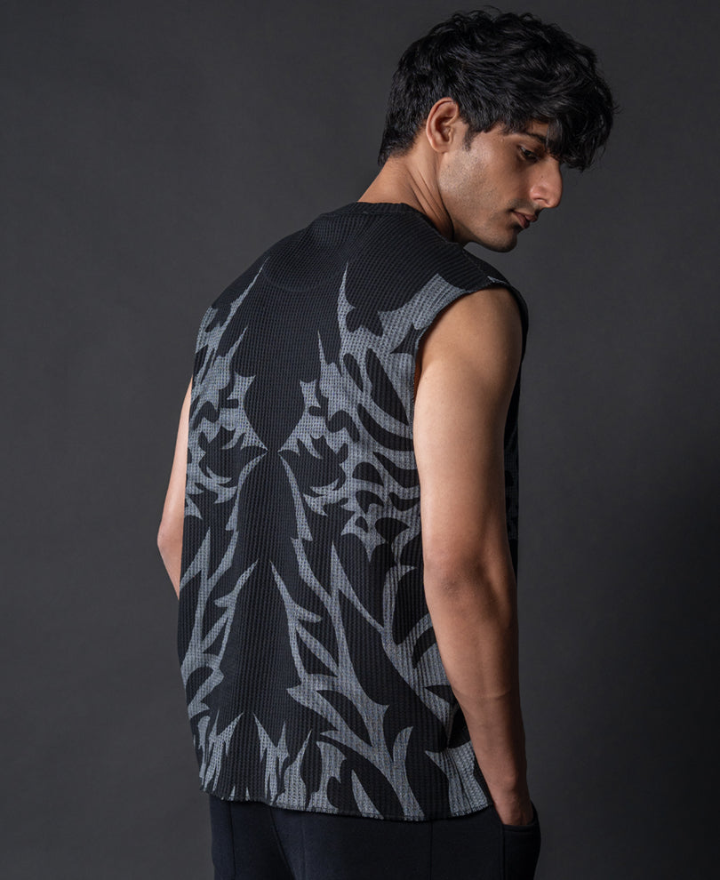 Black Grunge Print Vest.