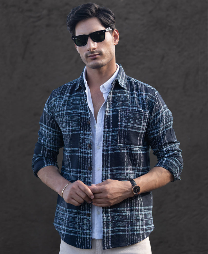 Dark Navy Structured Checks Shirt.