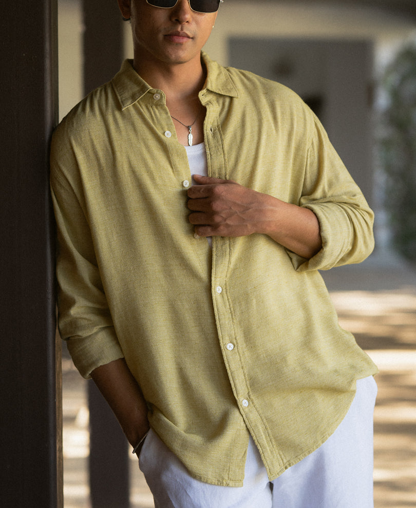 Yellow Linen Blend Structured Shirt.