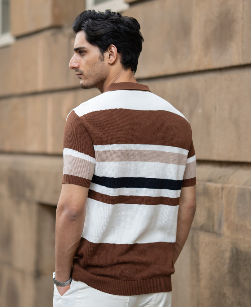 Multi Color Stripe Knit T-Shirt