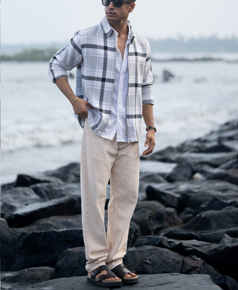 Grey Checks Zipper Overshirt