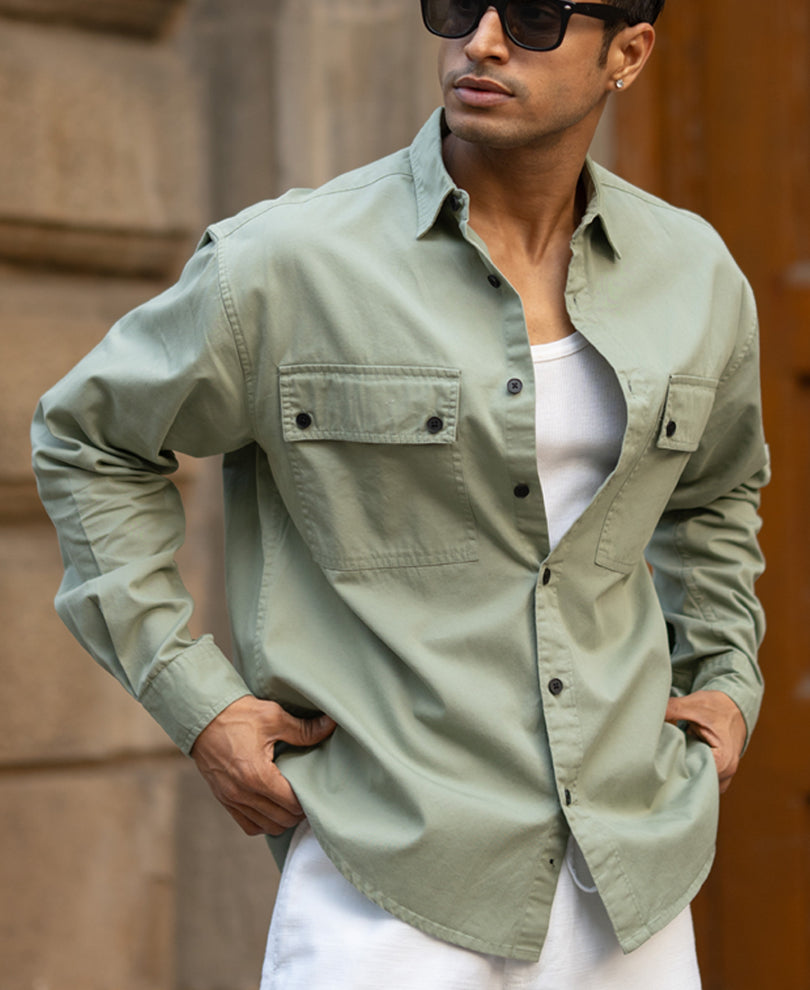 Light Green Double Pocket Lightweight Shirt.