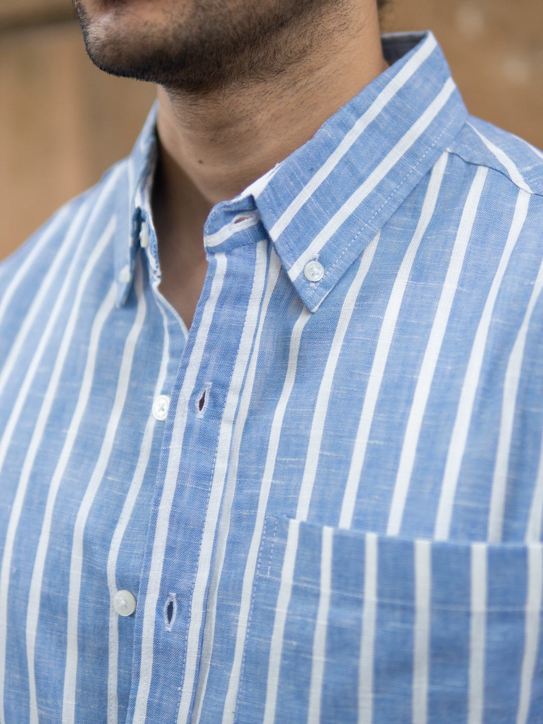 Blue Slub Stripe Buttondown Shirt
