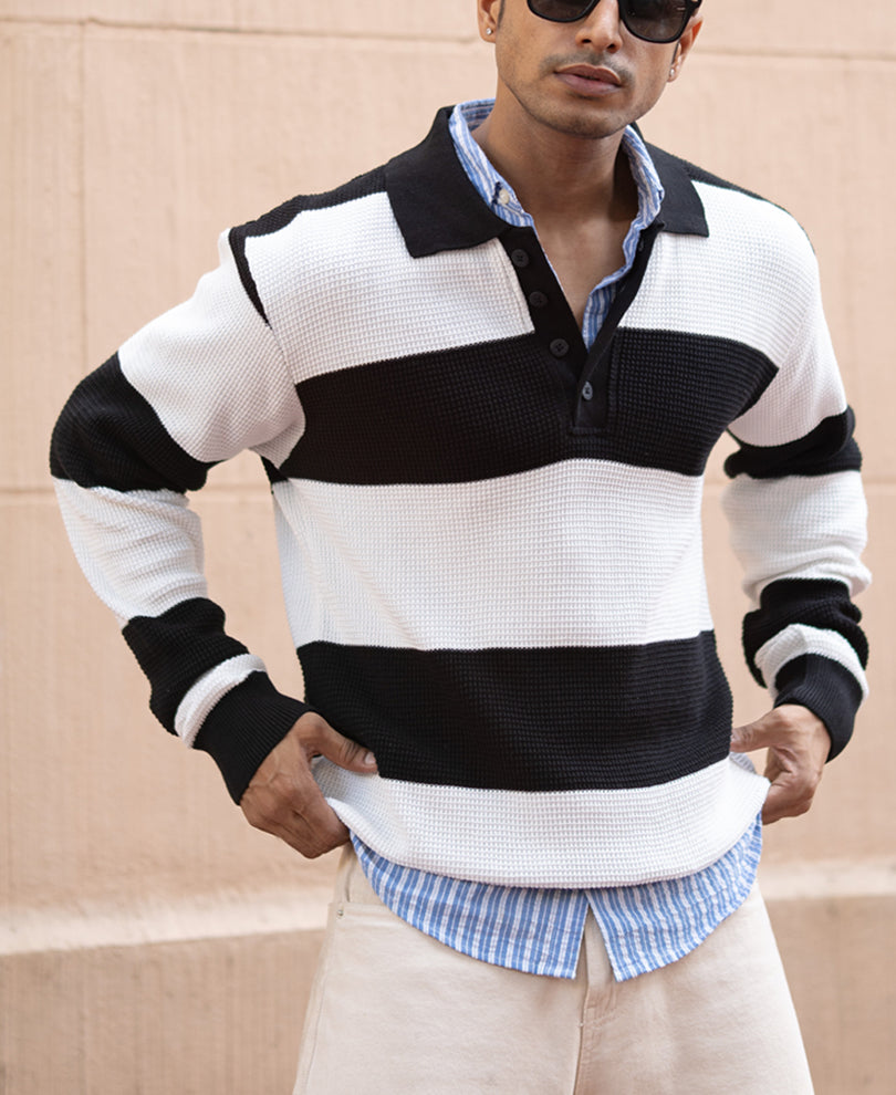 Black And White Knit Sweatshirt