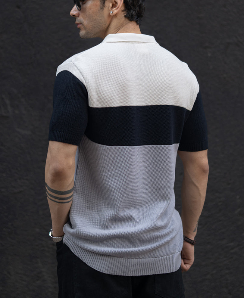 Grey & Navy Knit Stripe T-Shirt