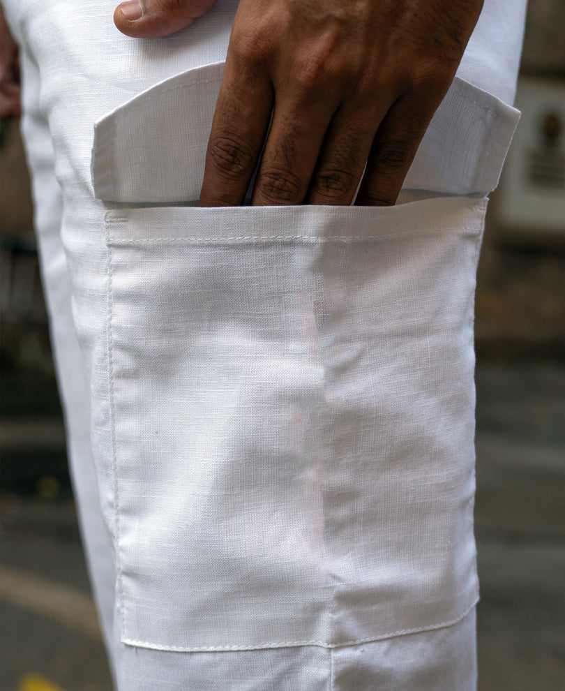 White Cotton Cargo Regular Fit Pant