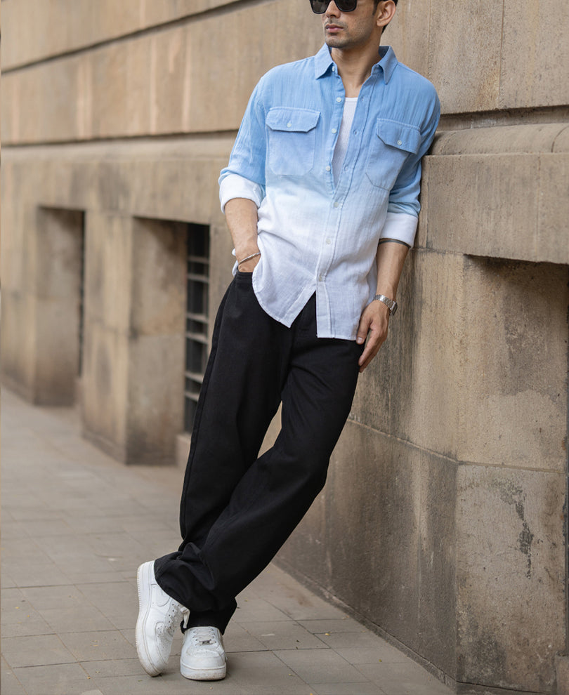 Blue Double Pocket Ombre Shirt