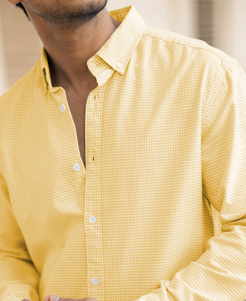 Yellow Microchecks Oxford Shirt