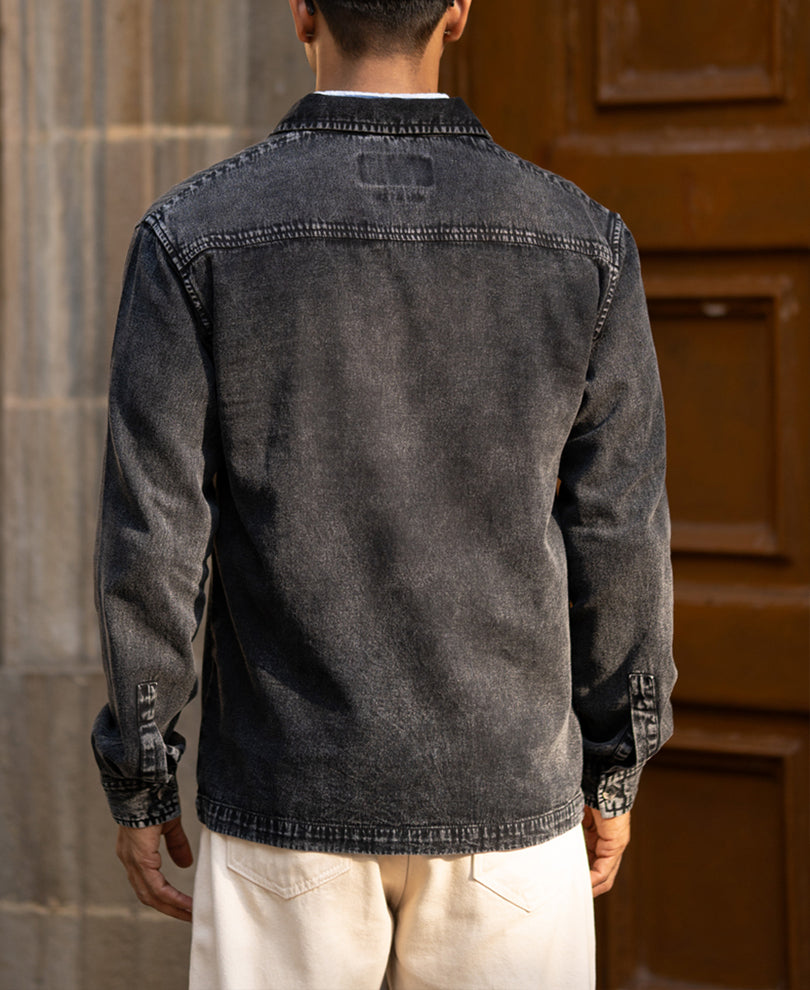 Black Washed Denim Polo Shirt