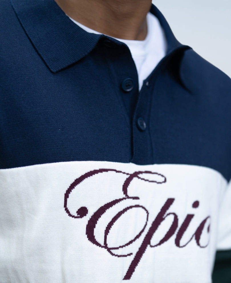 Navy And Green Panelled Polo T-Shirt