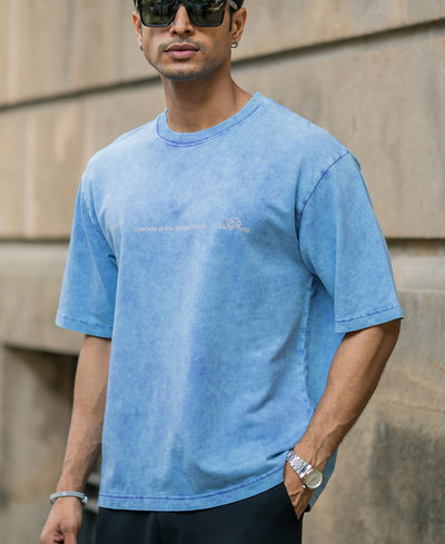 Purple Washed Graphic Half Sleeves T-Shirt