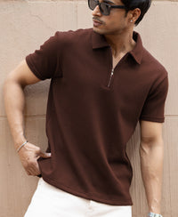 Brown Zipper Polo T-Shirt