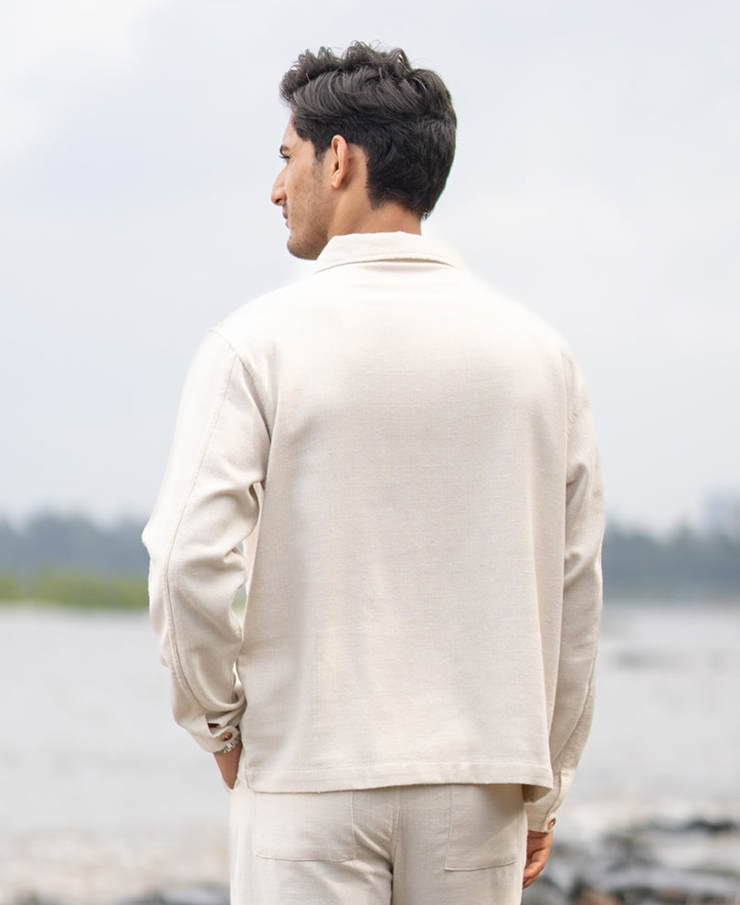 Cream Striuctured Cotton Kurta Shirt
