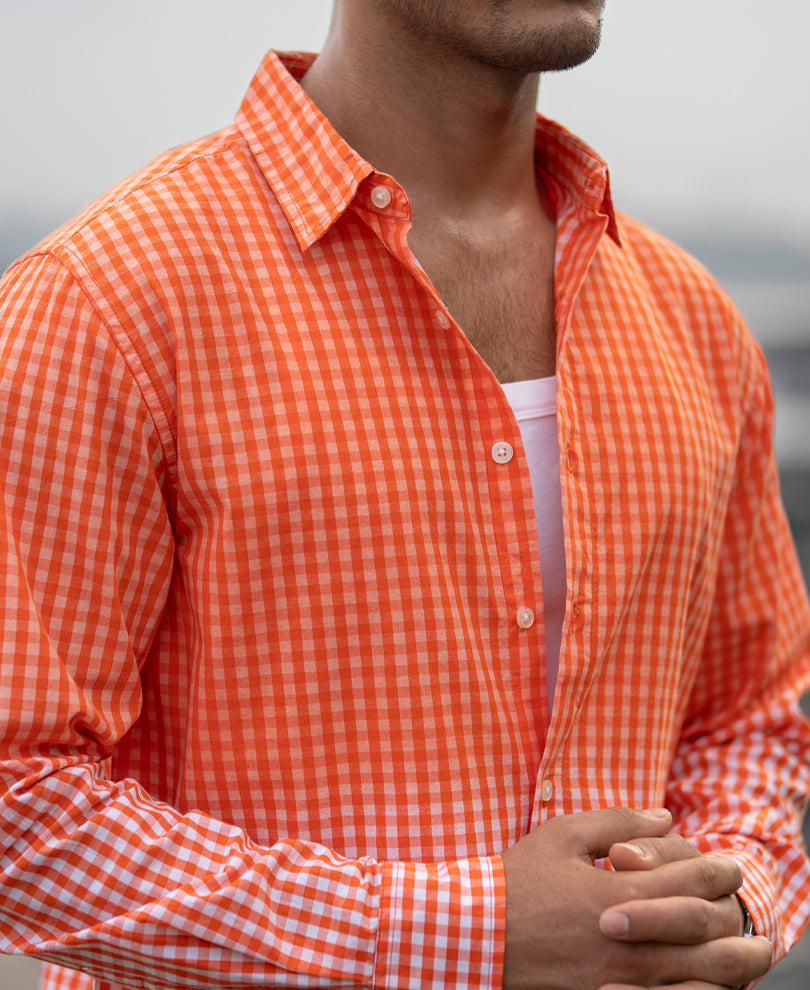 Orange Spray Checks Shirt