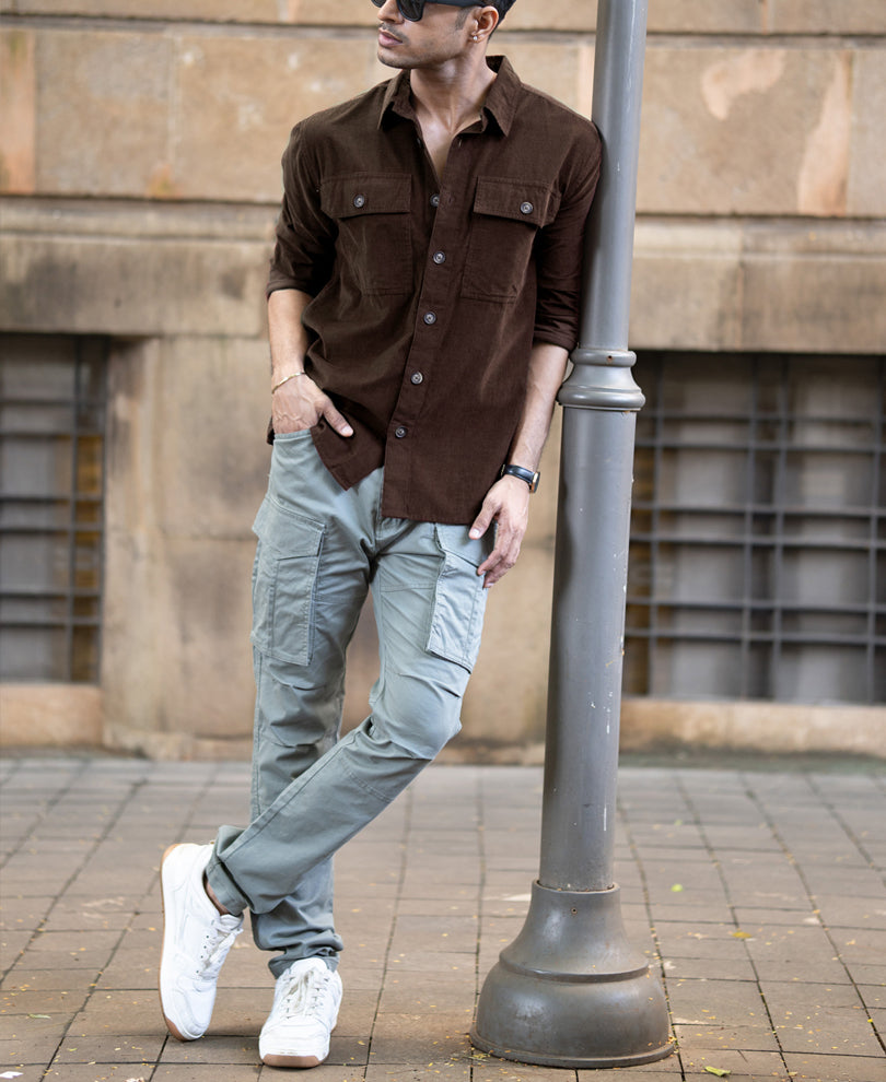 Brown Corduroy Shirt With Pockets