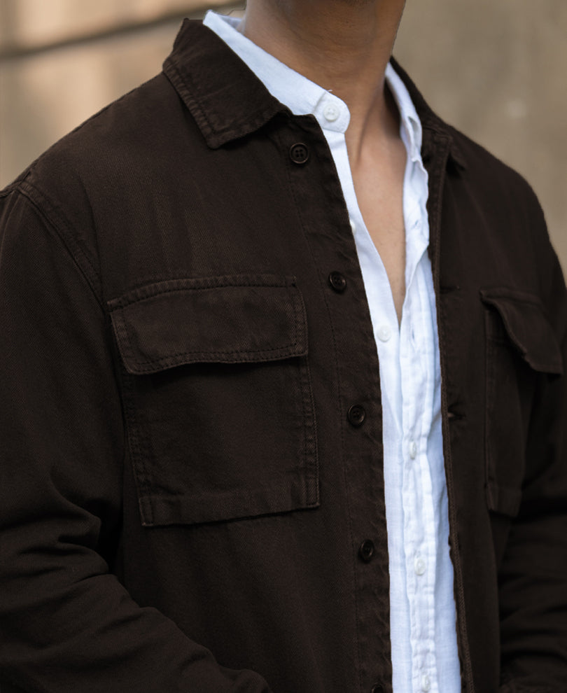 Dark Brown Double Pockets Denim Overshirt