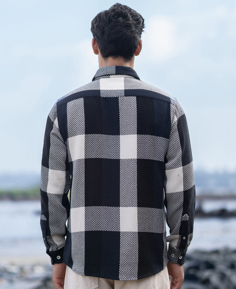 Navy Structured Checked Shirt.