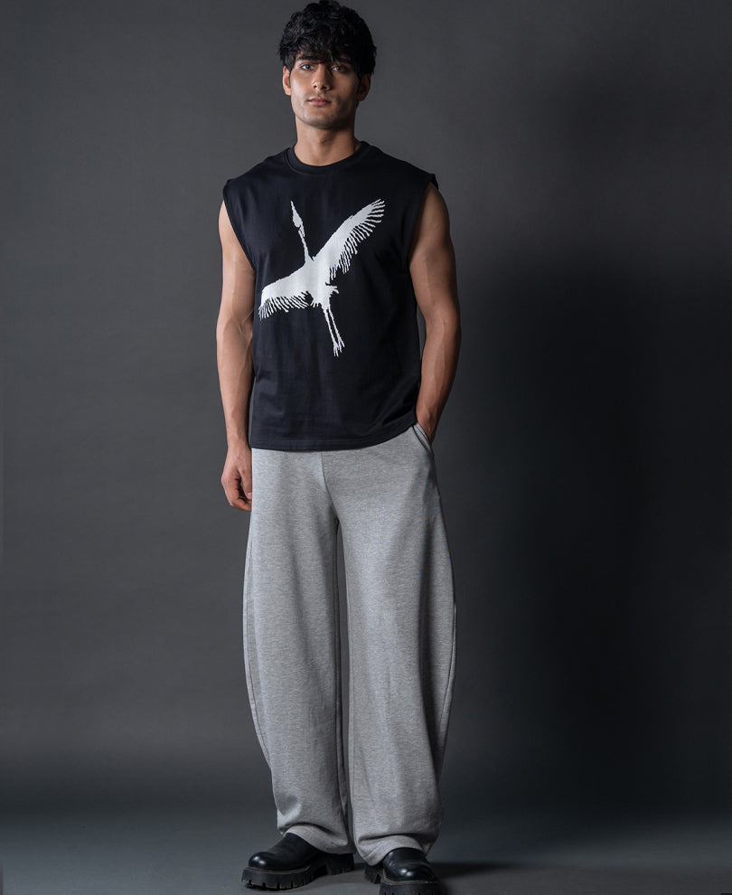 Heron Print Black Vest.