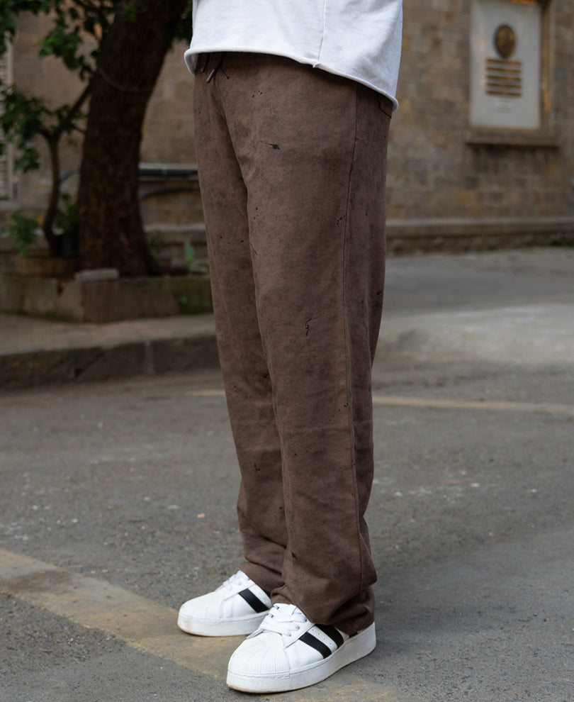 Brown Printed Baggy Fit Trackpant.
