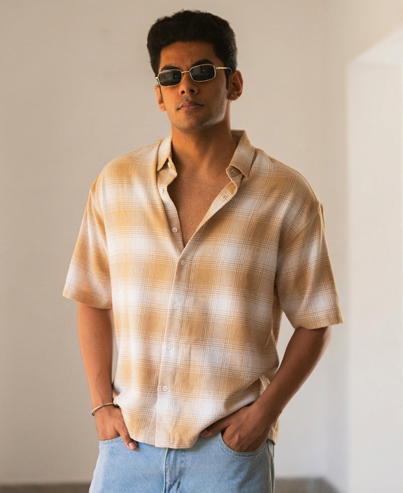 Beige Structured Checks Shirt