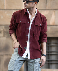 Wine Corduroy Shirt With Pockets