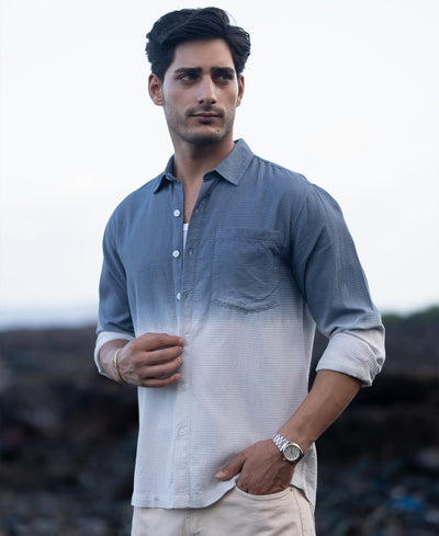 Blue Structured Ombre Shirt