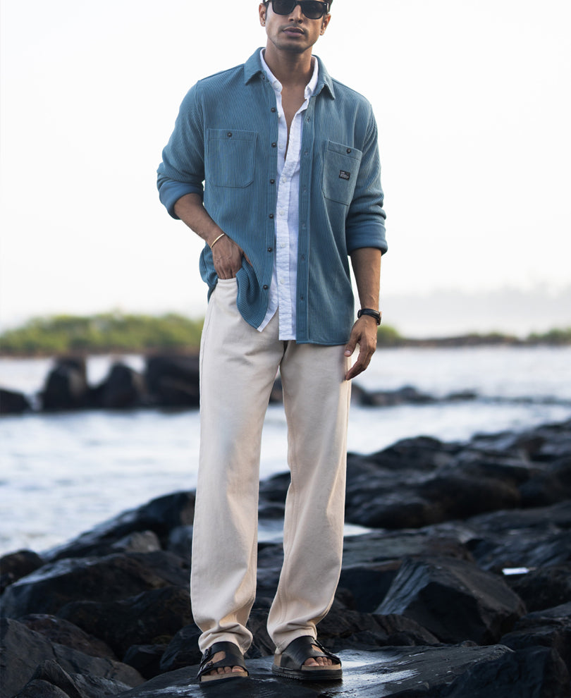 Grey Sky Knit Shirt With Pockets