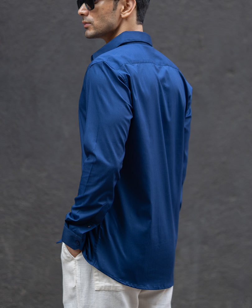 Navy Melange Stretch Shirt.