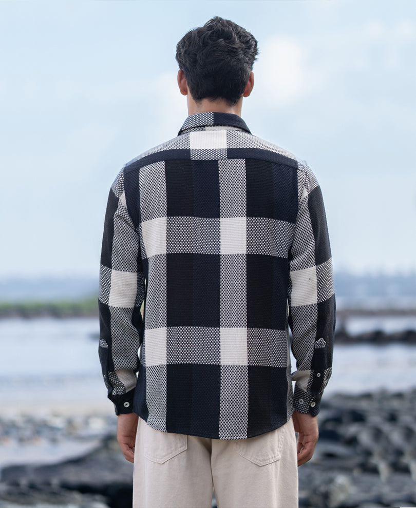 Navy Structured Checked Shirt