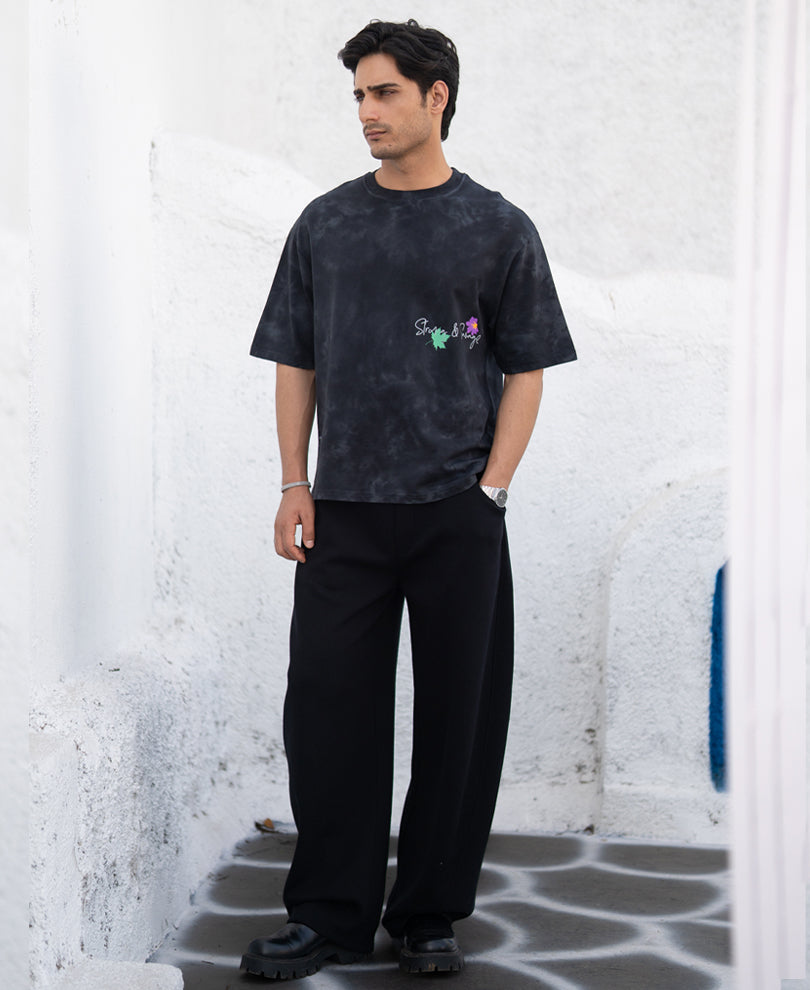 Black Washed Floral Print T-Shirt.