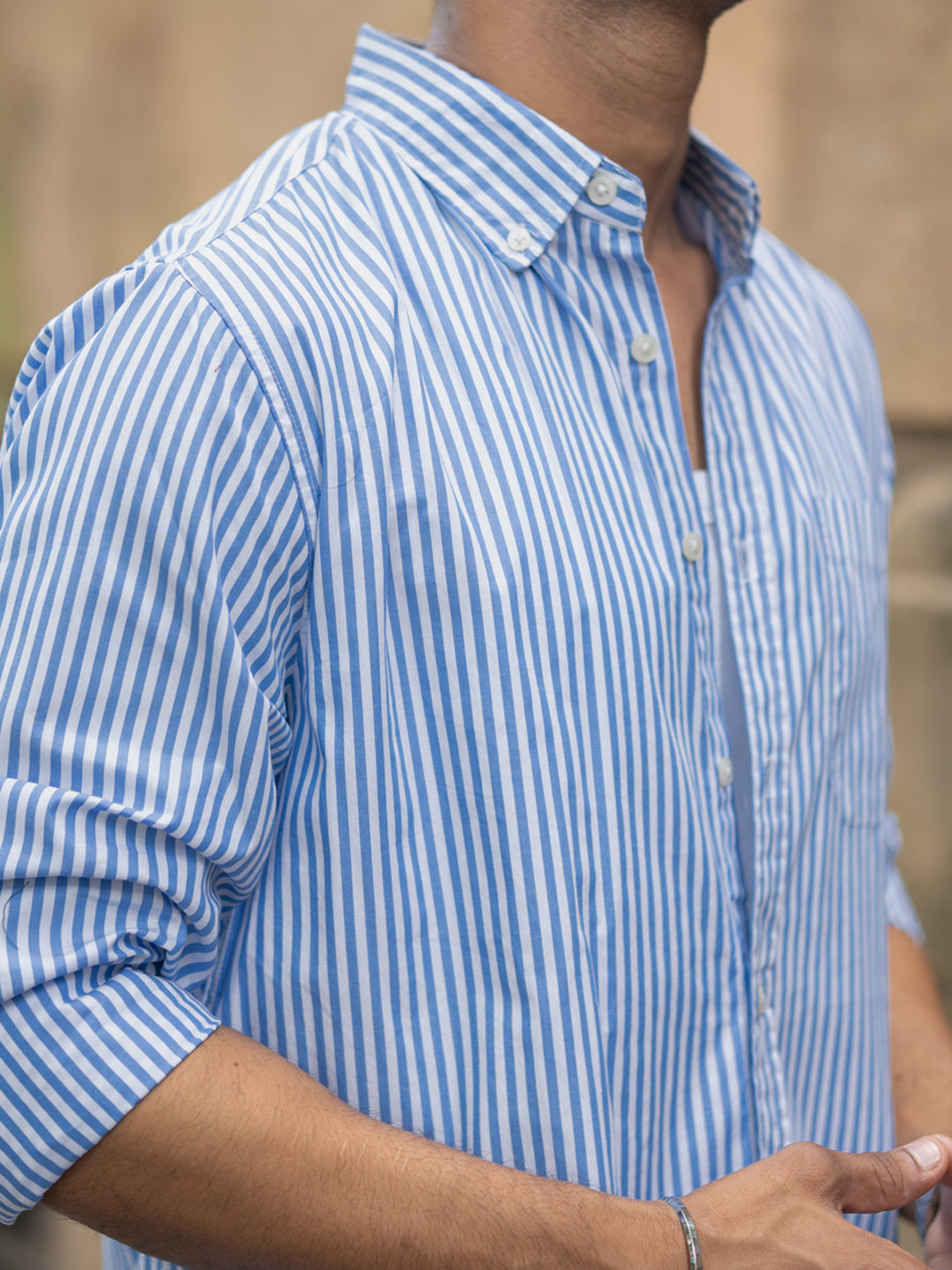 Blue Cotton Striped Buttondown Shirt