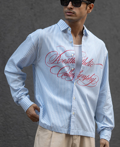 Blue Lightweight Printed Boxy Shirt